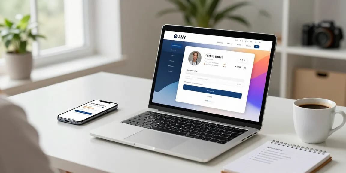 tahun4d login dengan tampilan modern pada laptop di meja kerja minimalis