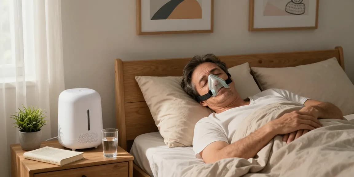 Person peacefully sleeping in a cozy bedroom with CPAP mask, highlighting cpap dealers near me