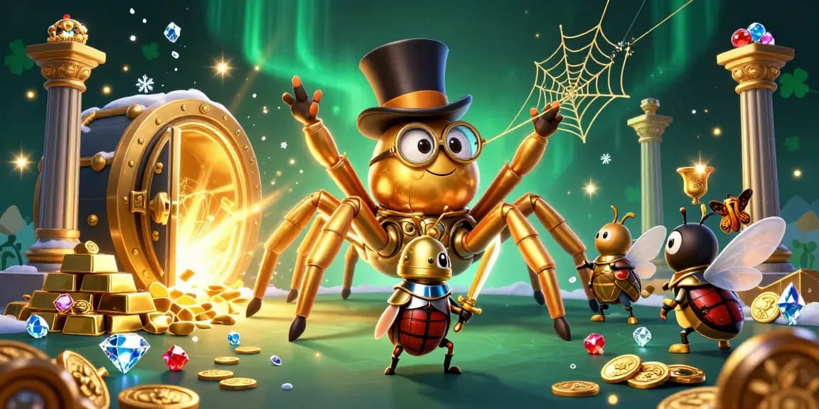 Experience the thrilling adventure at sunwin with a golden tarantula weaving riches amidst a magical casino.