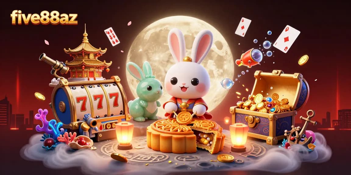 Engage with five88az in a dynamic casino-themed lunar scene featuring folklore characters and rich game elements.