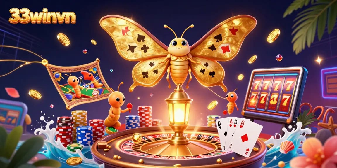 Experience winning strategies at 33winvn with dynamic casino-themed 3D illustration showcasing luxury gaming.