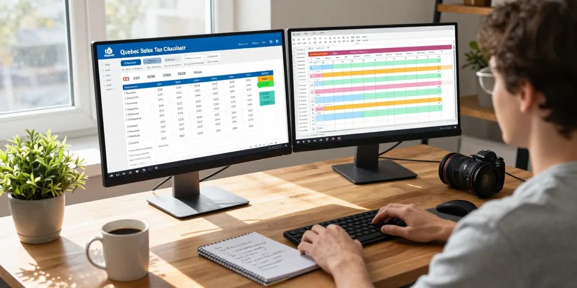 Using the Quebec Sales Tax Calculator 2026 in a home office for quick tax calculations.