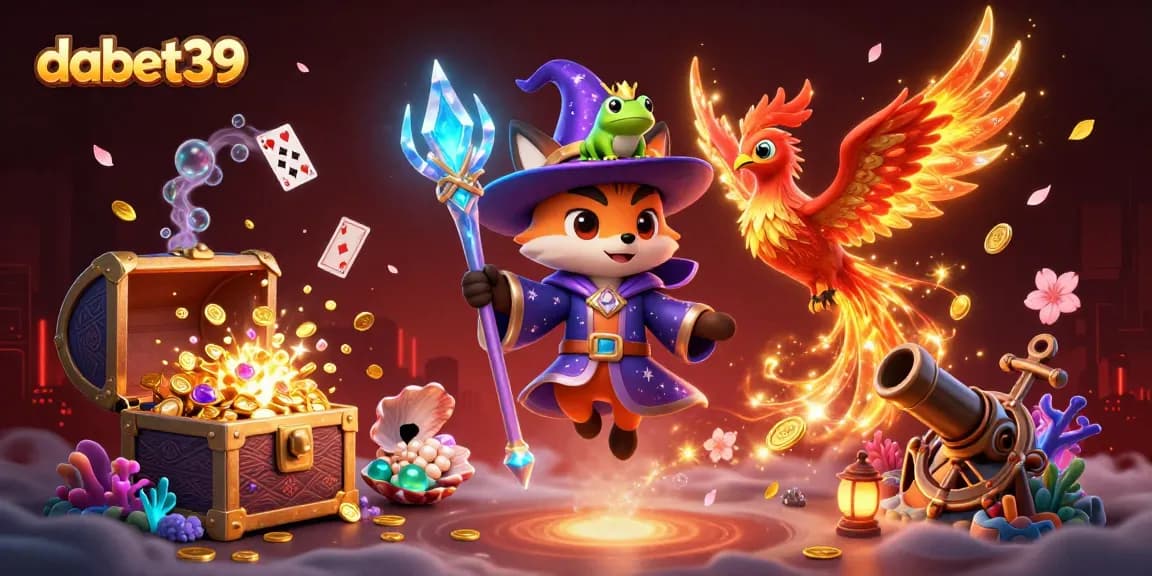 Experience thrilling wins at dabet39 with a mystical gambling illustration showcasing magical characters and casino elements