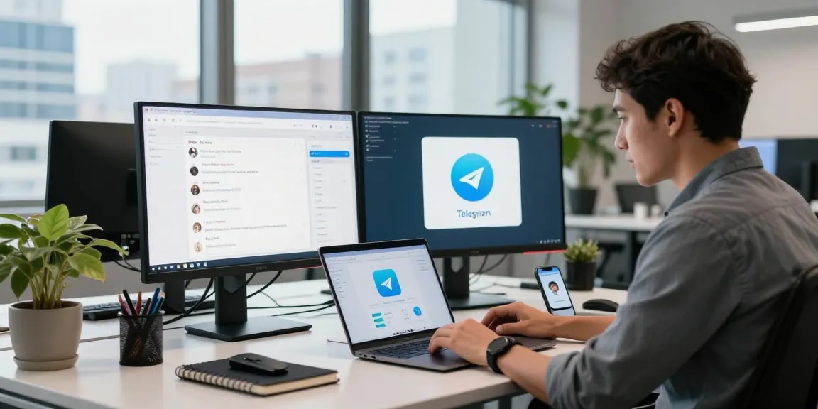 Experience seamless communication with Telegram download in a modern tech workspace.
