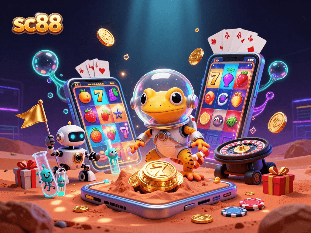 sc88 boosts excitement with a Martian gecko discovering a golden casino and slot games