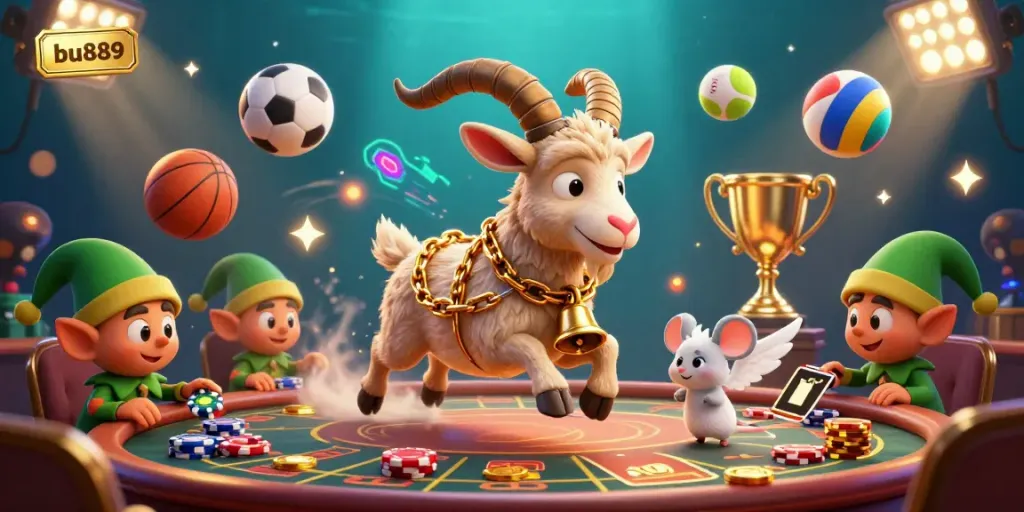 Experience thrilling gaming adventures at bu889 with festive Krampus and playful characters in a lively casino setting.