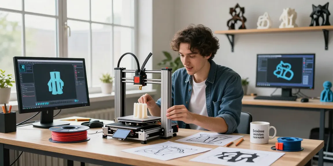Active workshop scene showcasing a 3d printer deal with colorful filaments and innovative designs.