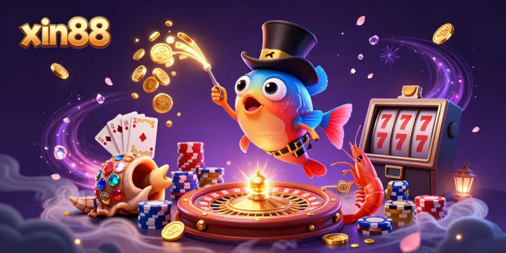 Engage with exclusive xin88 casino offers and adventures showcased in a vibrant ocean-themed illustration.