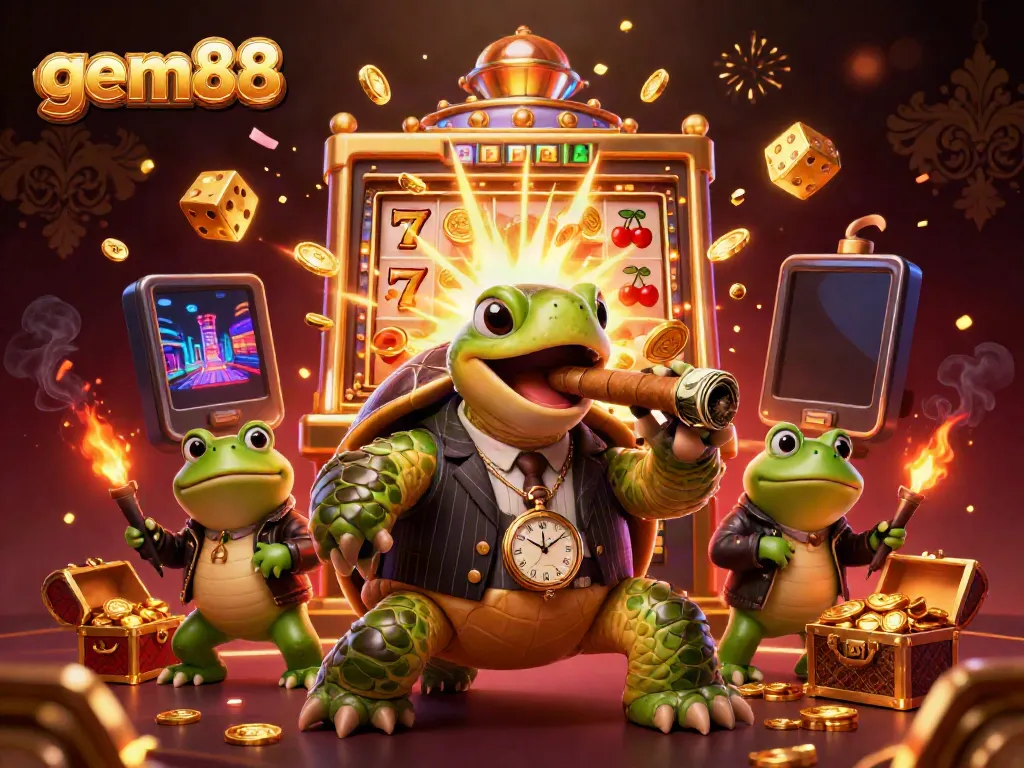 Experience thrilling gameplay at gem88 with a vibrant casino culture featuring a unique mobster turtle character and dynamic game elements.