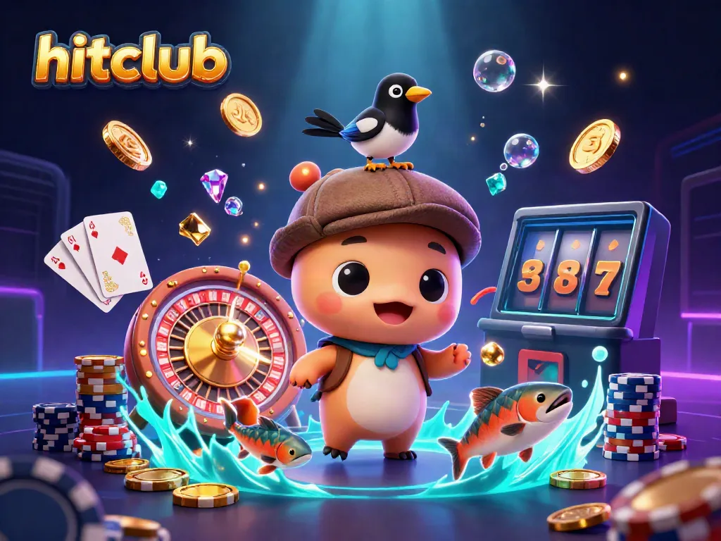 Engage in thrilling gameplay at hitclub featuring a cute Nessie, vibrant 3D casino elements, and dazzling gems.