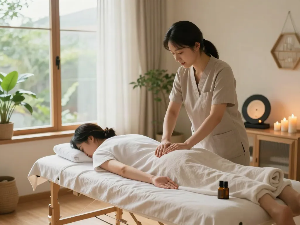 Relaxing 성남출장마사지 experience in a tranquil home setting with soothing ambiance.