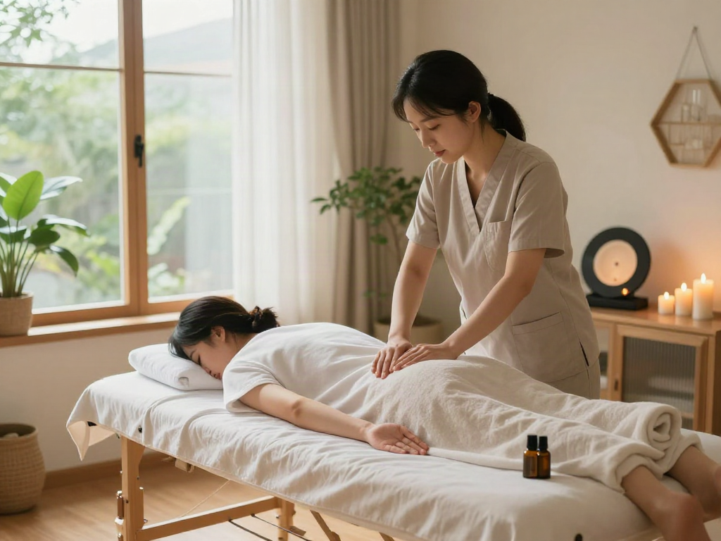 Relaxing 성남출장마사지 experience in a tranquil home setting with soothing ambiance.