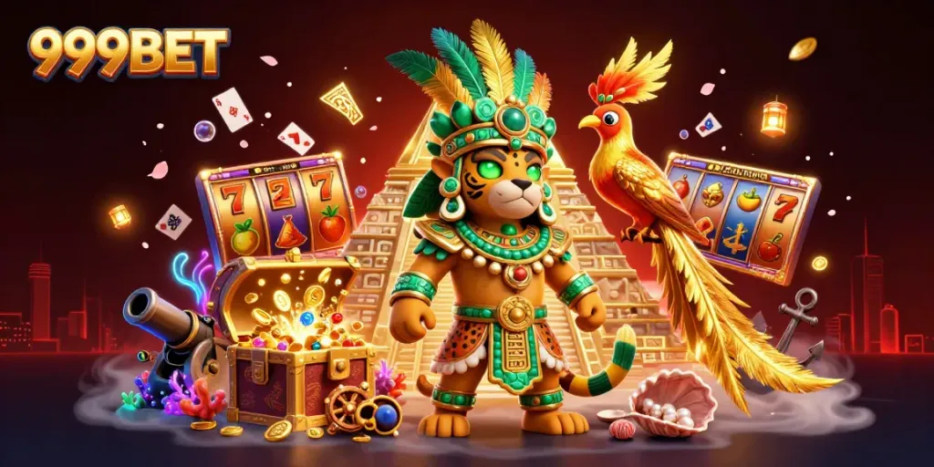 Experience the vibrant casino world with 999BET through dynamic characters and gaming elements in action.