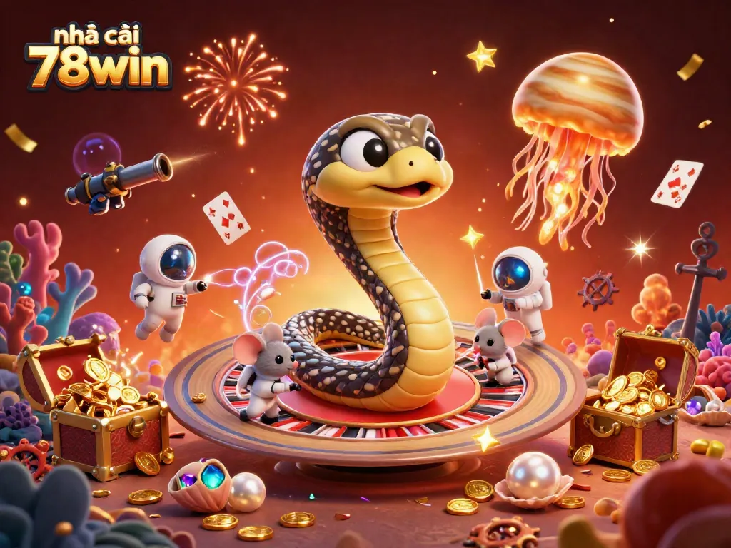 Bet on the vibrant rings of house 78win casino with astronaut mice in an exciting cosmic tableau.