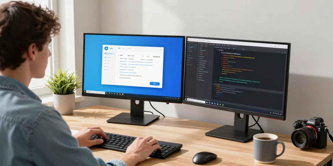 Setting up Telegram Chinese interface in a modern workspace with dual monitors.