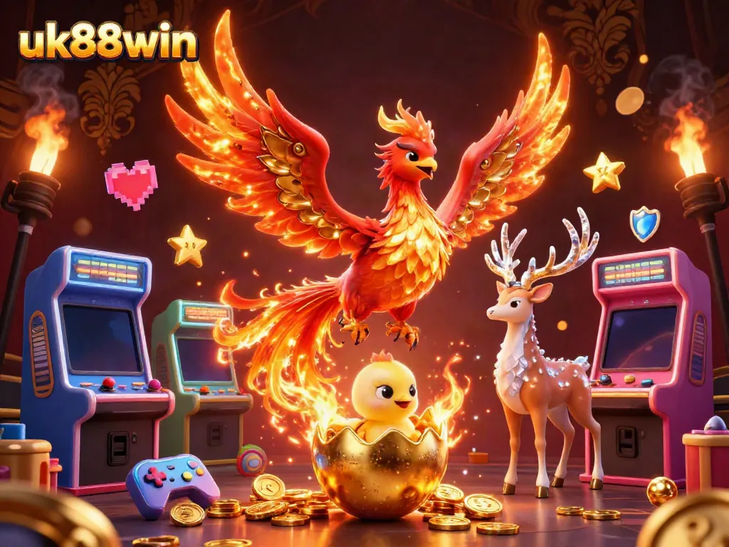 Experience thrilling gameplay at uk88win with vibrant visuals and dynamic characters in this 3D casino illustration.
