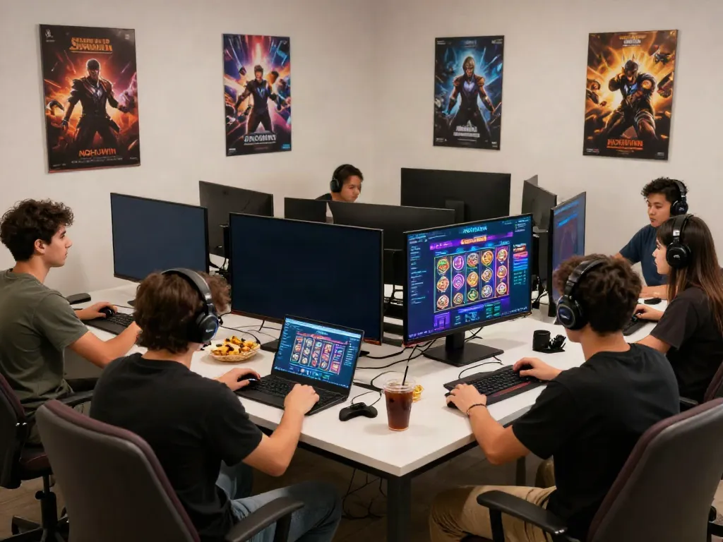 Friends enjoying a gaming session at Nohuwin, showcasing an engaging game interface.