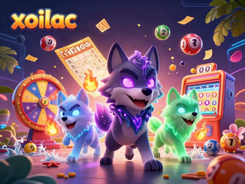 Xoilac offers dynamic energy with colorful elements and ghostly characters in a gambling scene.
