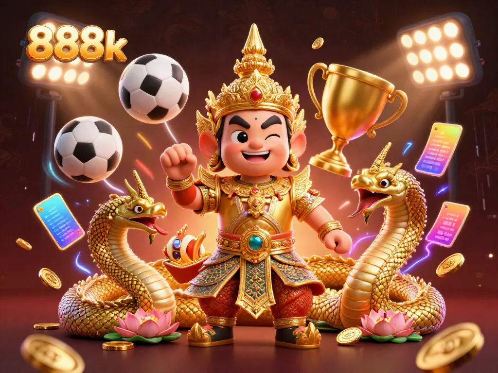 Bet on thrilling games with 888k's vibrant scene featuring a guardian and gold coins.