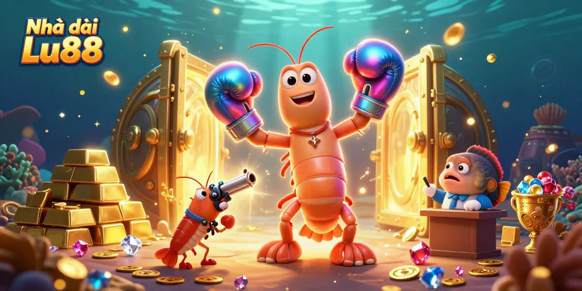 Get ready to win big with Nhà cái Lu88's vibrant underwater 3D casino illustration featuring a mantis shrimp!