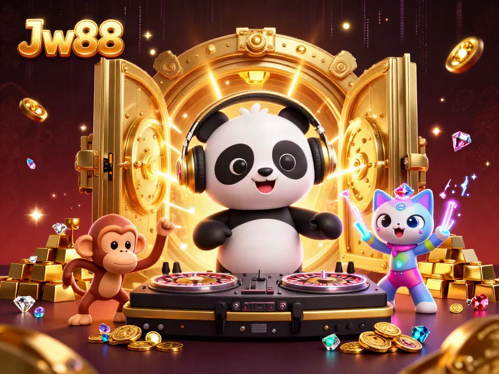 Experience the excitement of Jw88 with a vibrant 3D casino scene featuring animated characters!