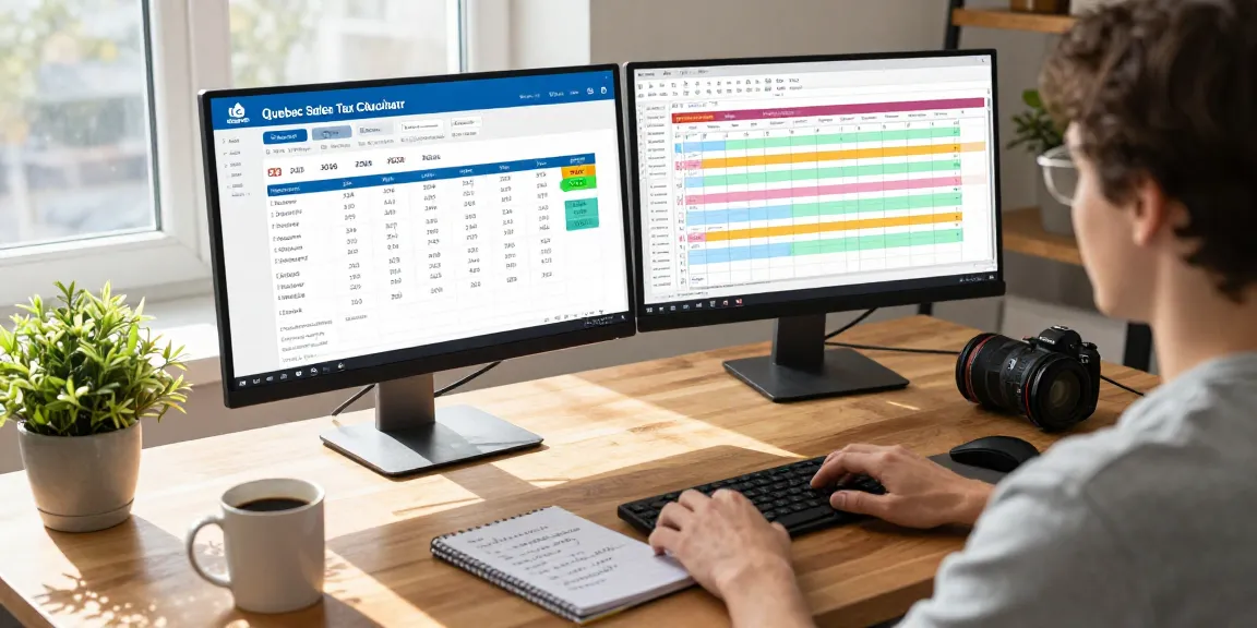 Using the Quebec Sales Tax Calculator 2026 in a home office for quick tax calculations.