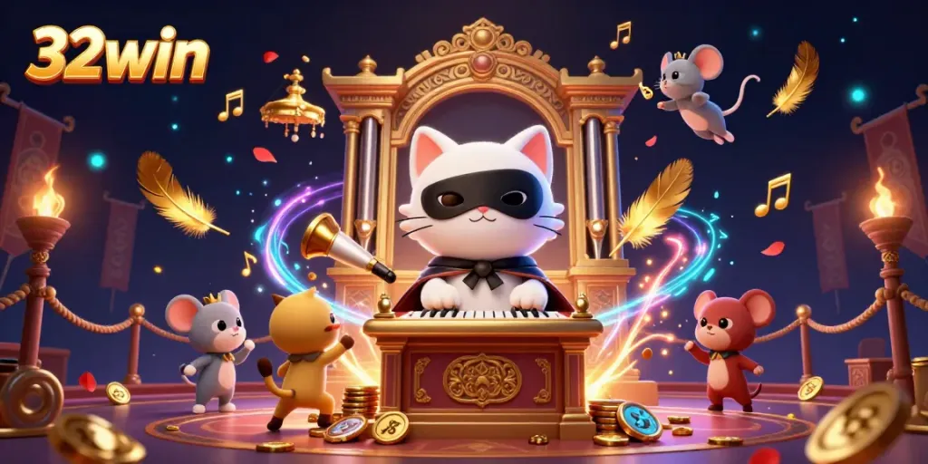 Experience thrilling gameplay at 32win with interactive casino elements in a vibrant 3D illustration.