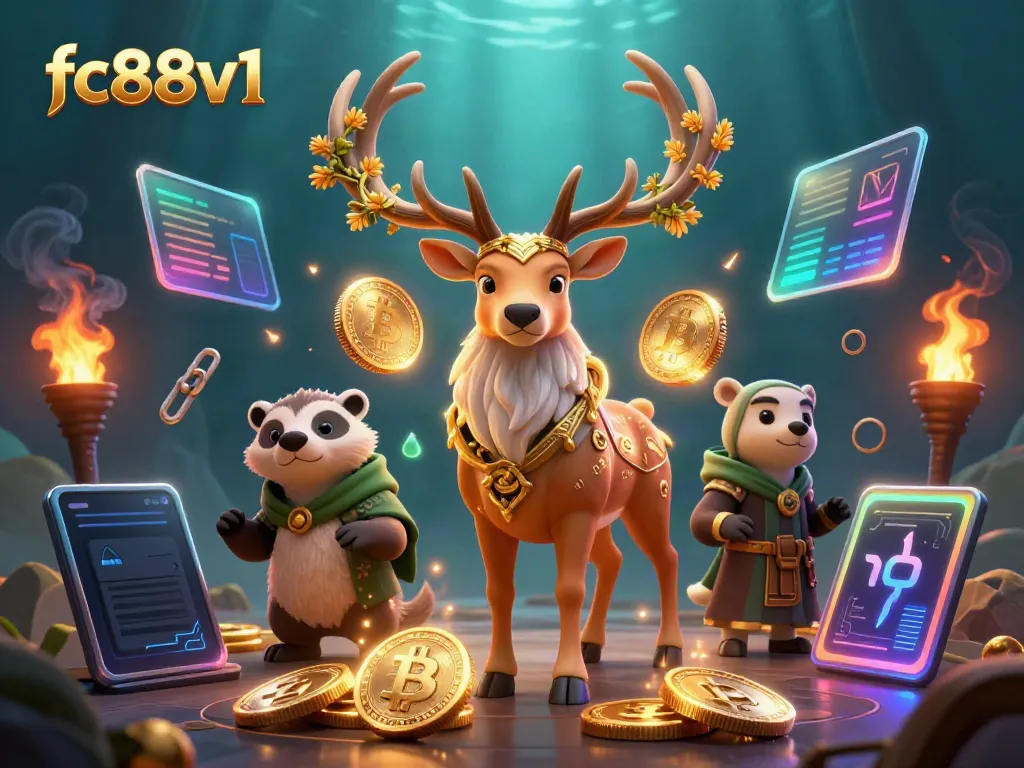 Engage in betting excitement at fc88v1 with vibrant visuals of the druid stag and cryptocurrency elements.