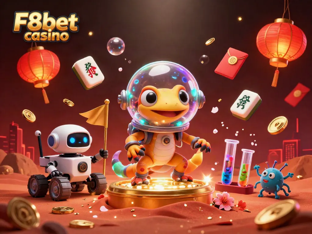 Engage in F8bet casino's vibrant experience as a Martian gecko discovers a golden casino on Mars.