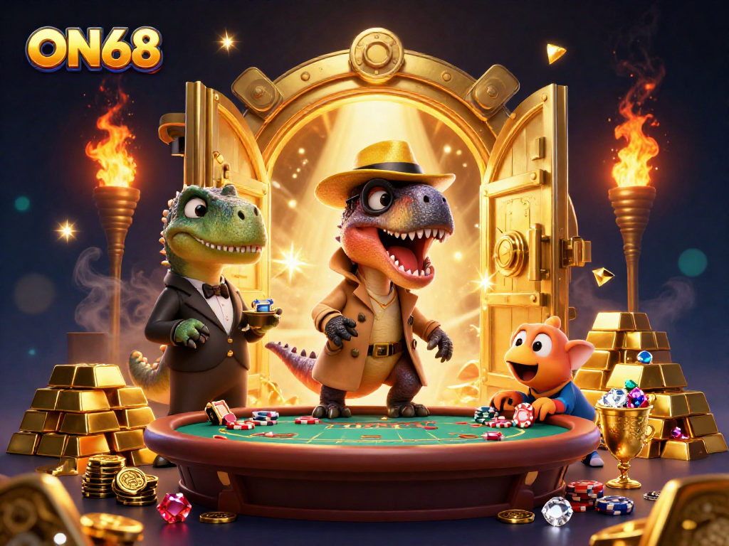 Engage with ON68's thrilling blackjack experience featuring a stealthy velociraptor counter.
