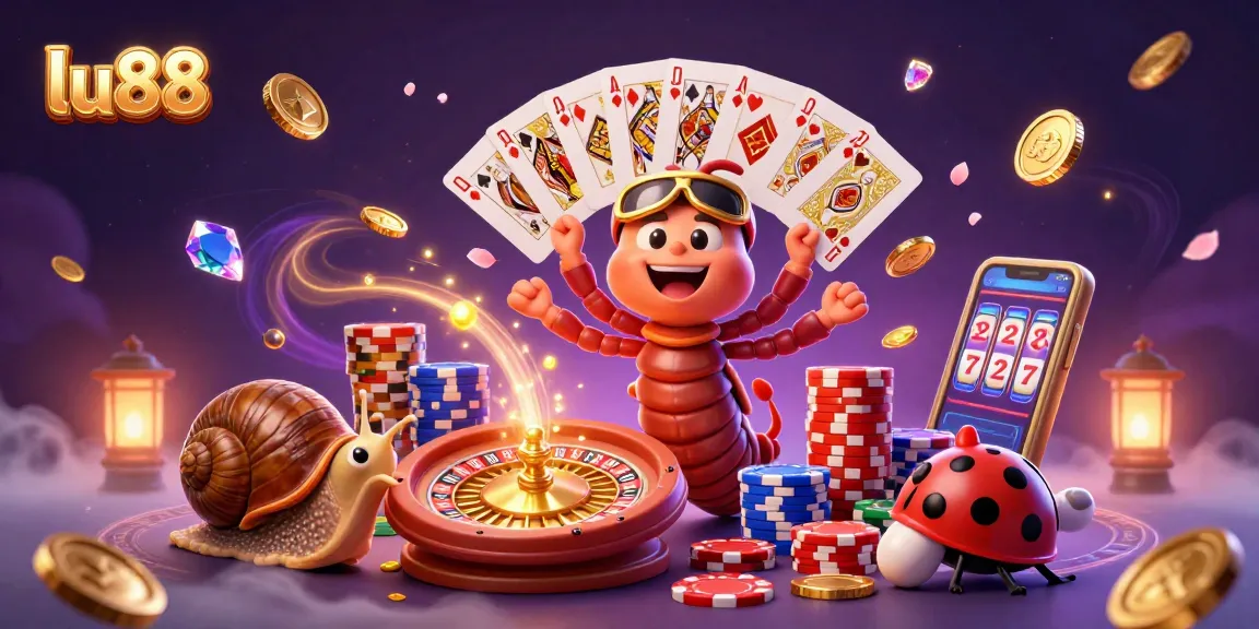 Experience excitement at lu88 with a dynamic casino illustration featuring playful characters and vibrant gaming elements.