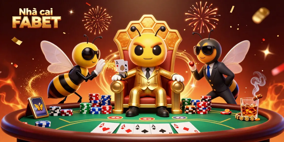 Experience excitement with Nhà cái FABET in a vibrant 3D casino scene featuring poker action.