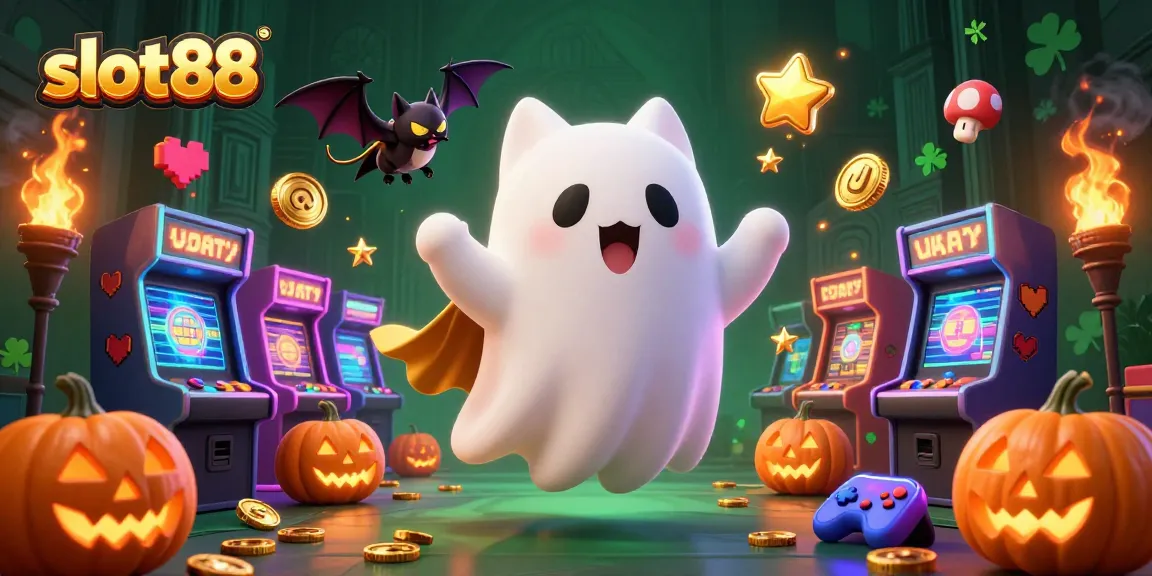 Berpartisipasi dalam permainan slot88 di kasino hantu dengan karakter unik dan simbol keberuntungan.