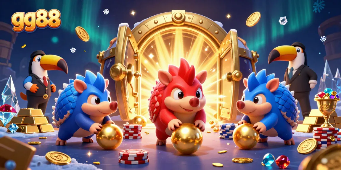 Bowling pangolins in armor amidst shimmering casino elements for gg88 gaming excitement