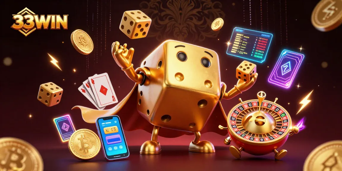 Engage in the vibrant world of 33WIN with dynamic casino illustrations showcasing innovative game elements.