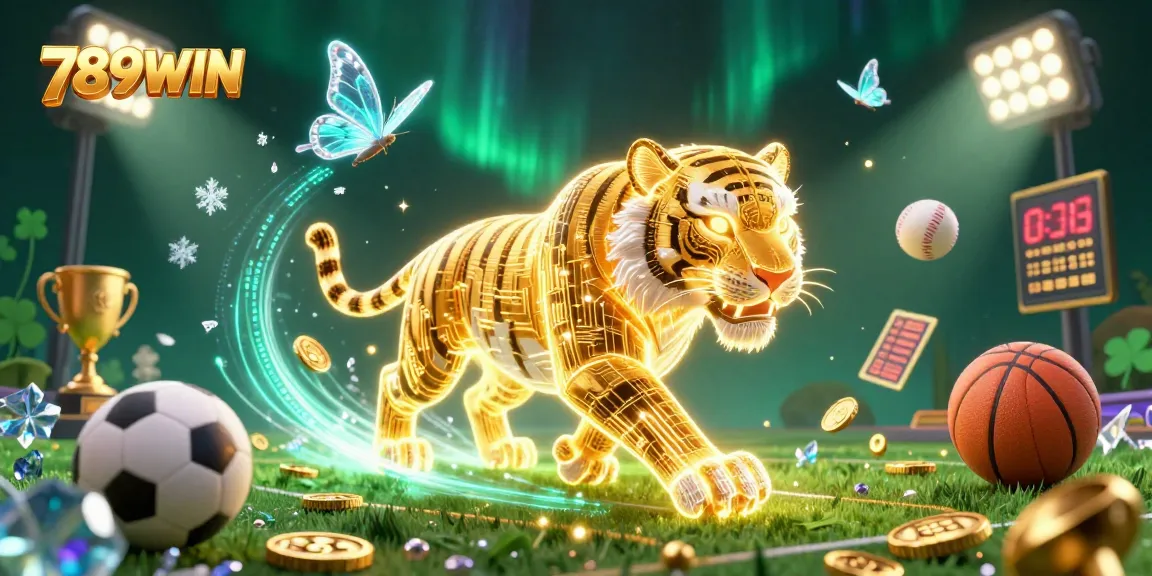 Experience the vibrant energy of 789WIN in a stunning digital casino landscape filled with animated sports elements.