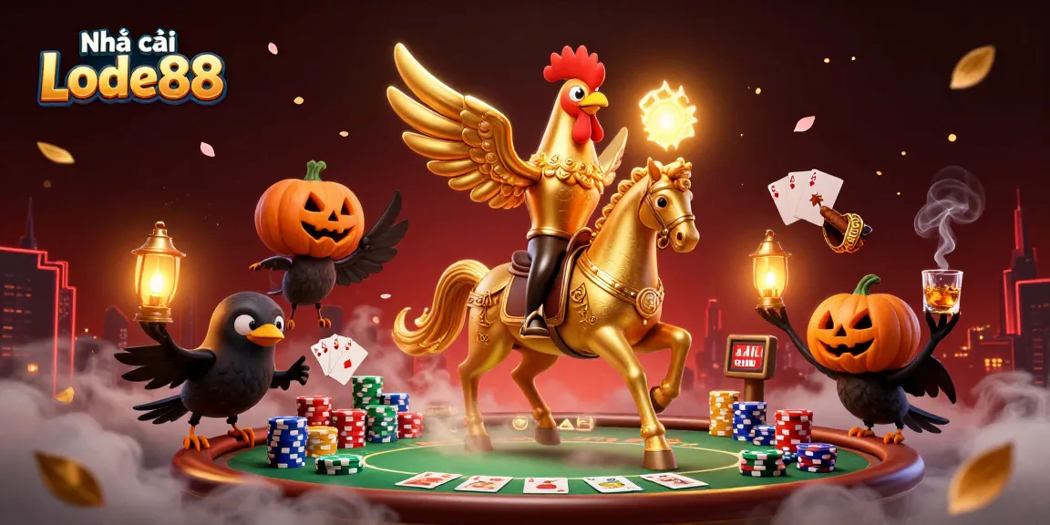 Engage in thrilling games at Nhà cái Lode88 with vibrant casino elements and animated characters.