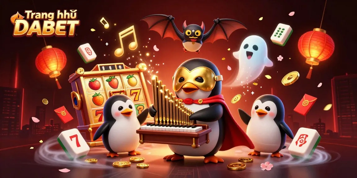 Play golden slots with Trang chủ DABET's immersive casino scene featuring vibrant 3D characters.