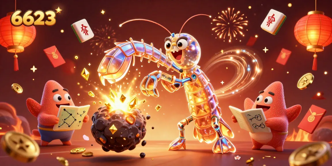 Experience thrilling action at 6623 with a galactic mantis shrimp battling bling-filled asteroids.