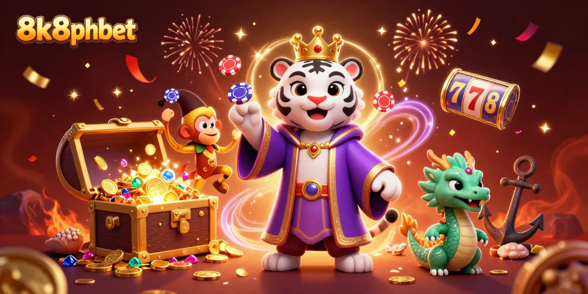Engage with 8k8phbet's thrilling gaming adventure with vibrant characters and rich casino elements.