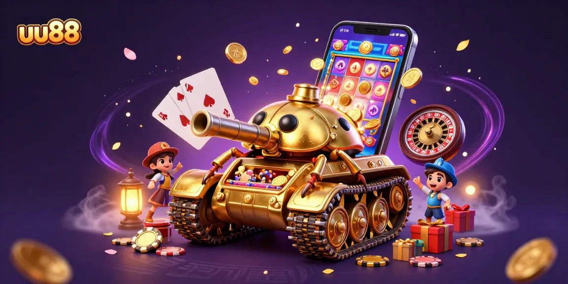 uu88 engages players with a vibrant 3D casino scene featuring dynamic slot games and golden features.