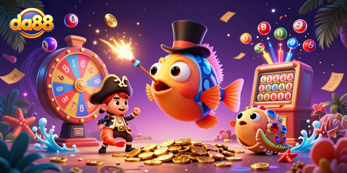 Experience big wins at da88 with vibrant characters and dynamic casino elements in a captivating 3D illustration.