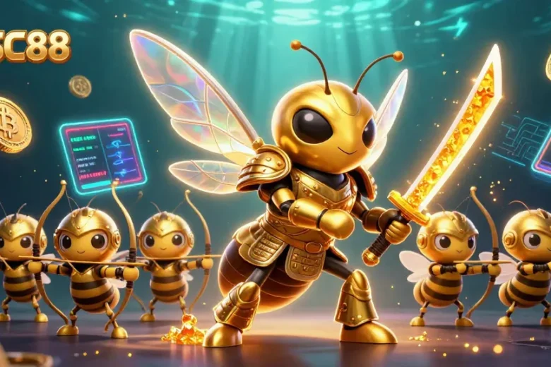 Experience SC88 online gaming with a vibrant scene of a samurai hornet championing unique casino adventures.